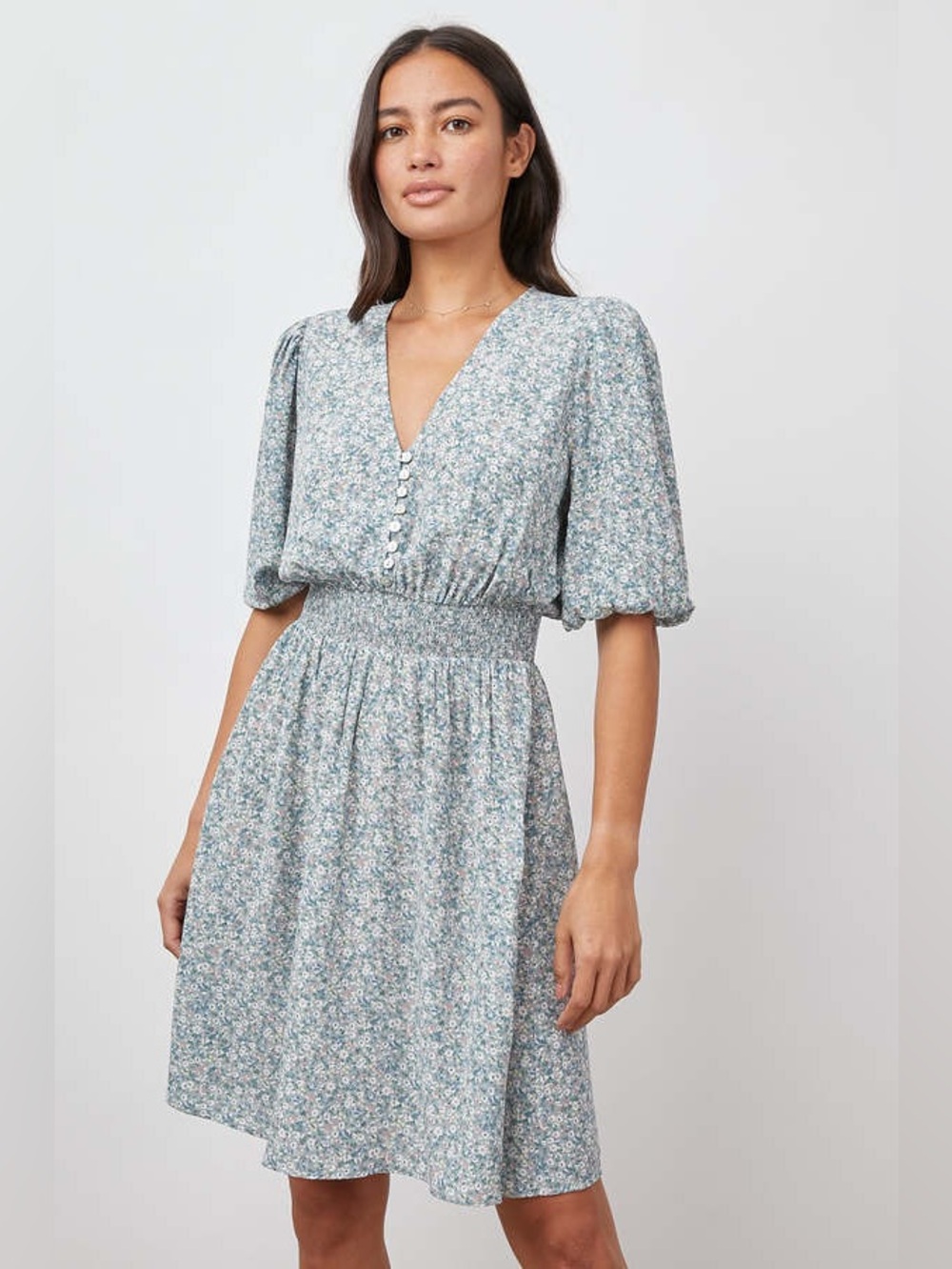 Rails Jasmine Floral Smocked Waist Mini Dress Blue Size M
